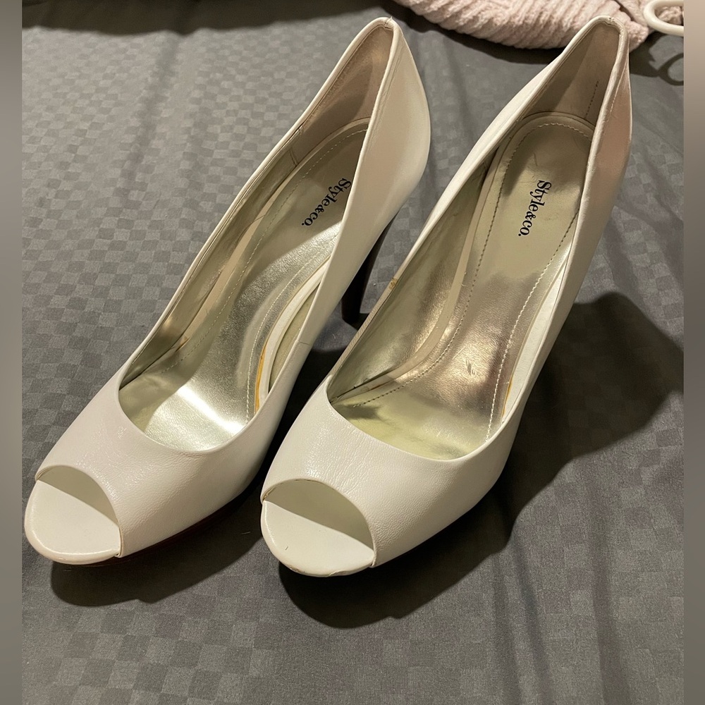 White open toed heels